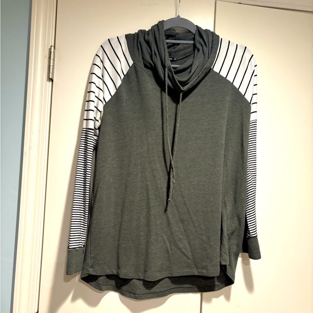 Striped Sleeve Cowl Neck Top